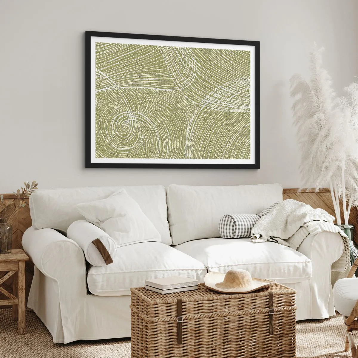 Pôster com moldura preta - Abstração intrincada em branco - 70x50 cm