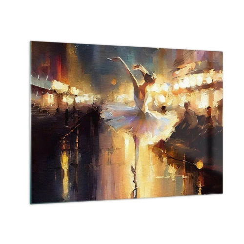 Quadro em vidro - Bailarina à luz das luzes da cidade - 70x50cm - Milagre na rua - Decoração de parede moderna para a sala de estar e quarto ARTTOR