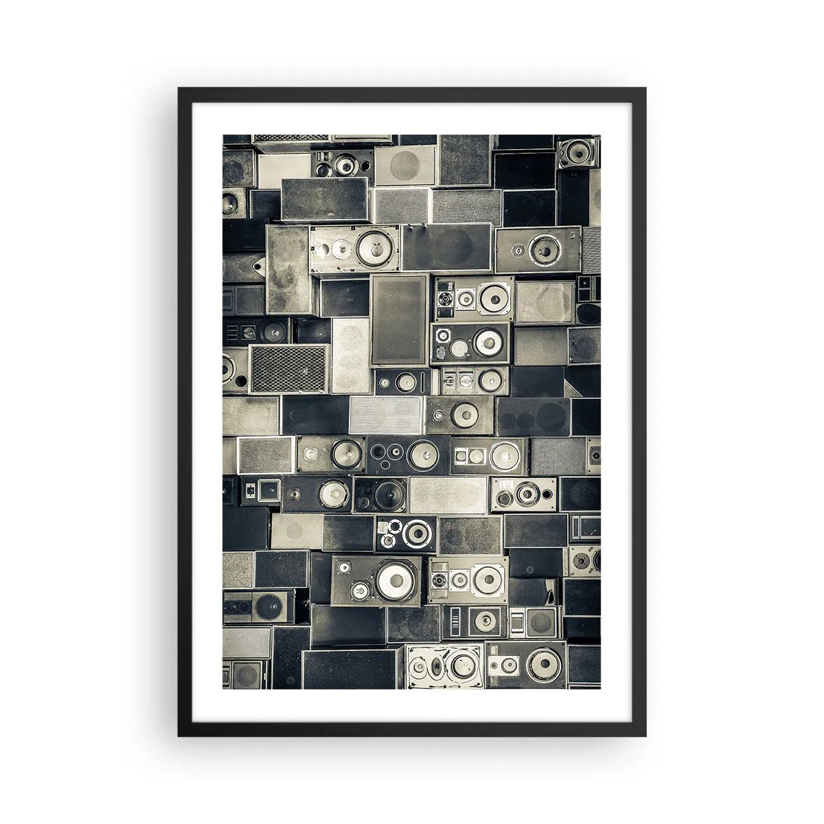 Pôster com moldura preta - Colagem de alto-falantes em tons de cinza - 50x70cm - Está tudo bem - Decoração de parede moderna para a sala de estar e quarto ARTTOR