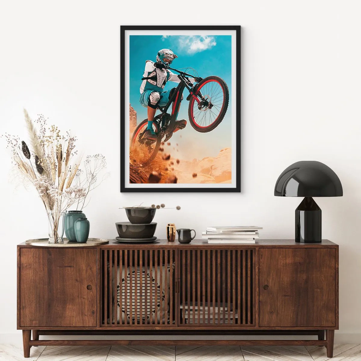 Pôster com moldura preta - Loucura demoníaca da bicicleta - 40x50 cm