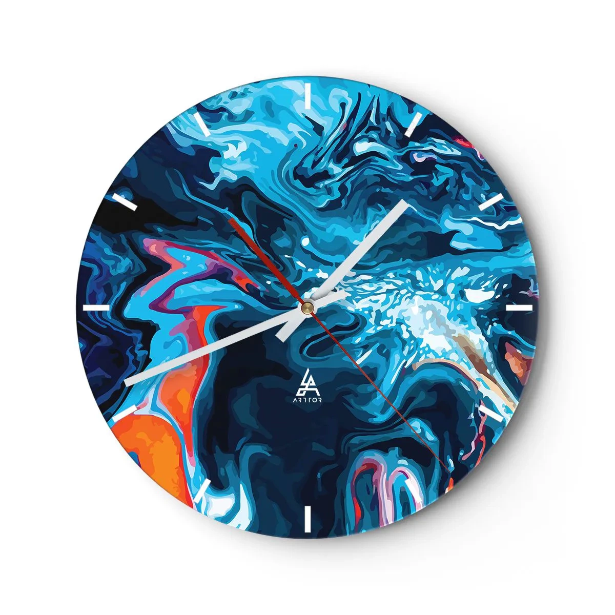 Relógio de parede - Relógio em vidro - Um motivo abstrato dinâmico em tons de azul - 30x30cm - Viagem ao centro do céu - Decoração de parede moderna para a sala de estar, cozinha e quarto ARTTOR