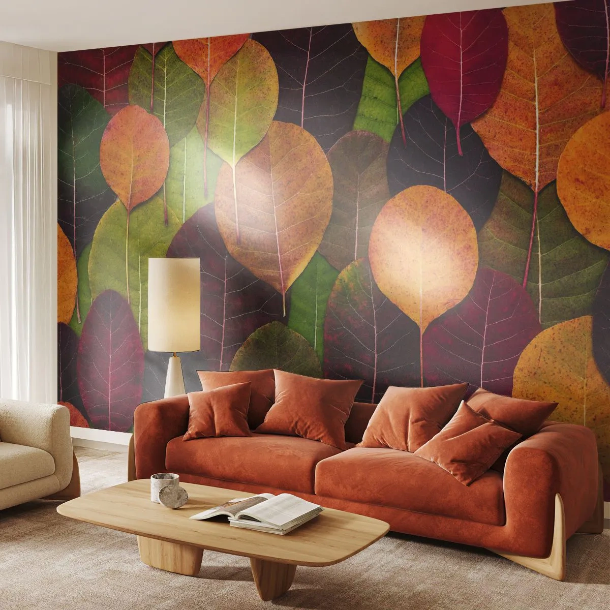 Papel de Parede Premium Canvas - Mosaico de outono - Gráficos, Folhas coloridas, Pedaço - 250x175 cm
