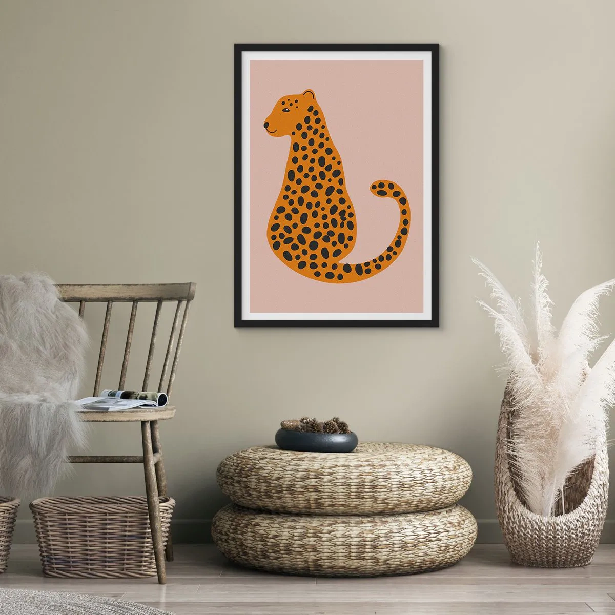Pôster com moldura preta - A estampa de leopardo está na moda - 70x100 cm