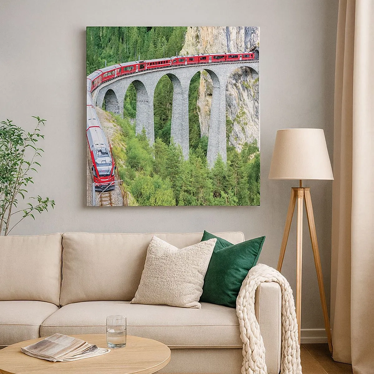 Quadro em tela - Linha férrea com vista para a montanha - 30x30 cm