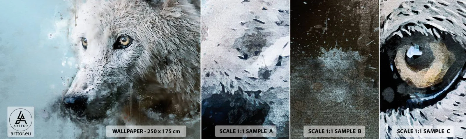 Amostra de papel de parede autocolante Deluxe Sticker - Conheça a alma do lobo - Animais, Lobo, Predador - 100x30 cm