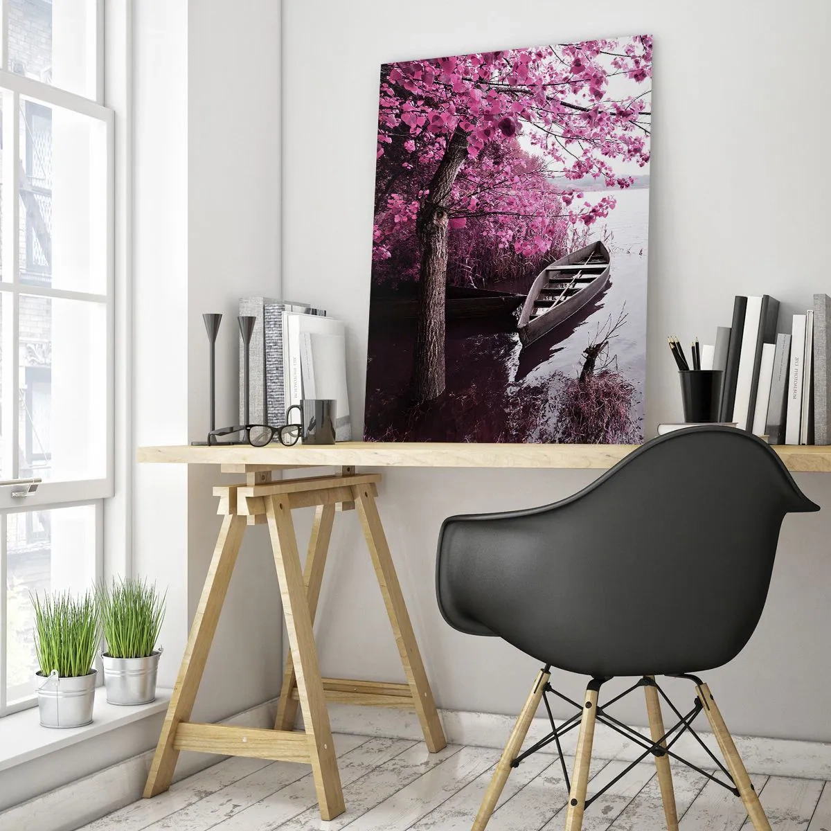 Quadro em vidro - Em silêncio cor-de-rosa - 50x70 cm