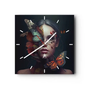 Relógio de parede - Relógio em vidro - Uma metamorfose maravilhosa - 40x40 cm