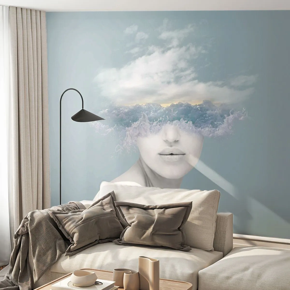 Papel de Parede Premium Sand - Com a cabeça nas nuvens - Brilhante, Retrato, Nuvens - 200x140 cm
