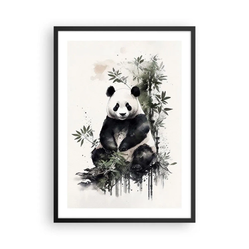 Pôster com moldura preta - Panda em aquarela cercado por folhas de bambu - 50x70cm - Saudações da China - Decoração de parede moderna para a sala de estar e quarto ARTTOR