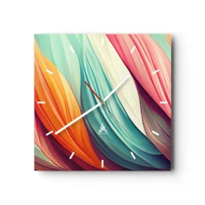 Relógio de parede - Relógio em vidro - Tecido arco-íris - 30x30 cm