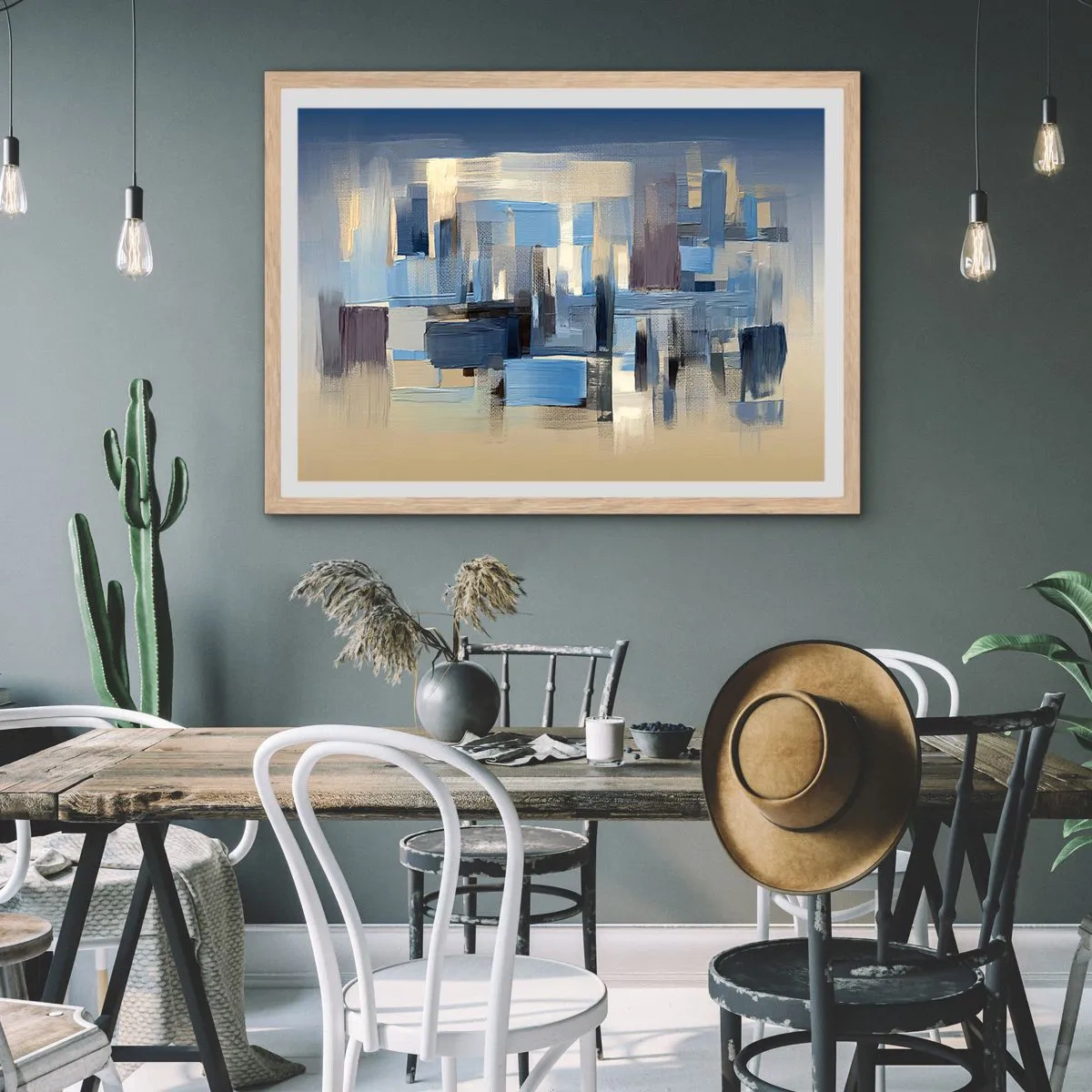 Pôster com moldura de carvalho claro - Construção azul - 70x50 cm