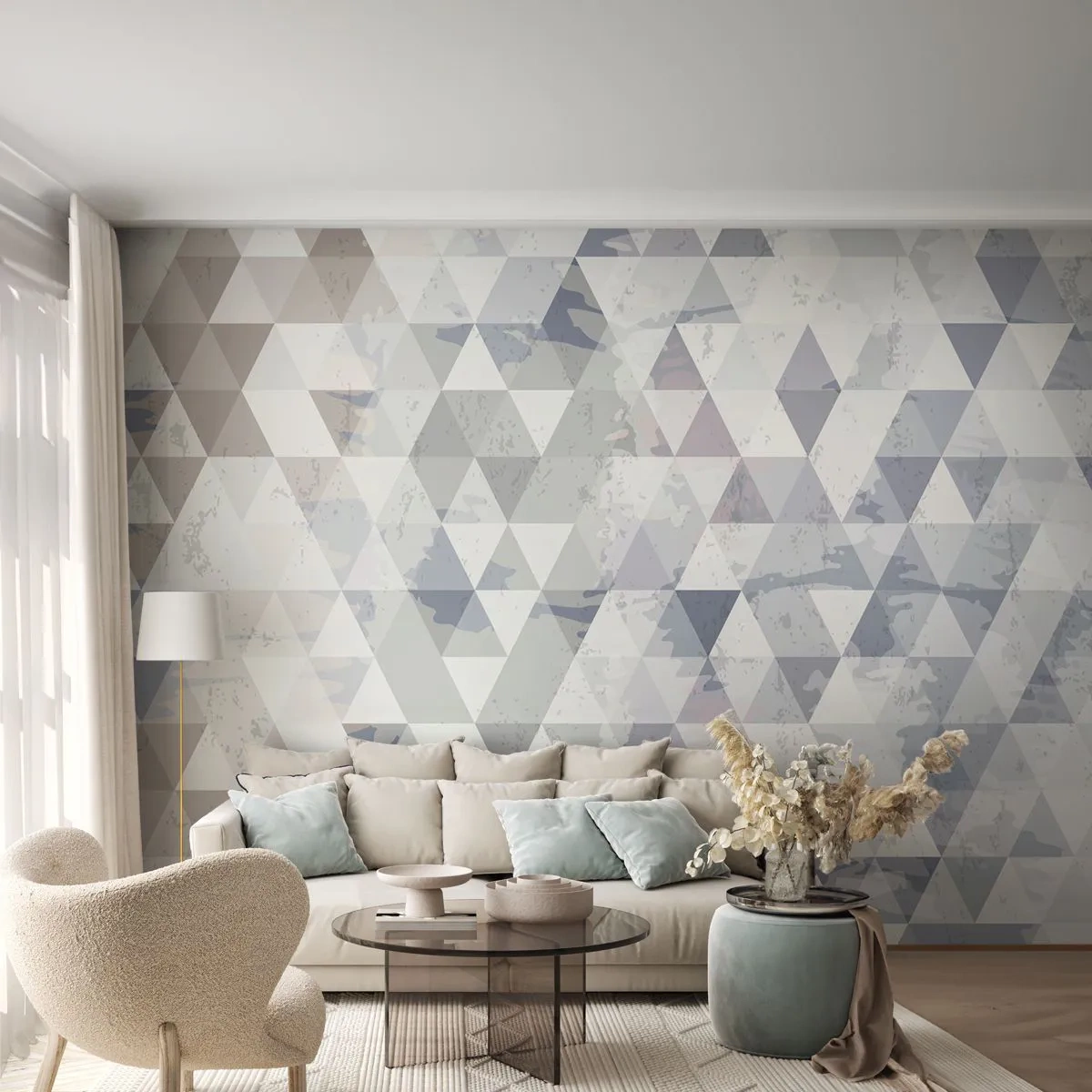 Papel de Parede Premium Sand - Em ritmo para três - Abstração, Pedaço, Triângulos - 300x210 cm