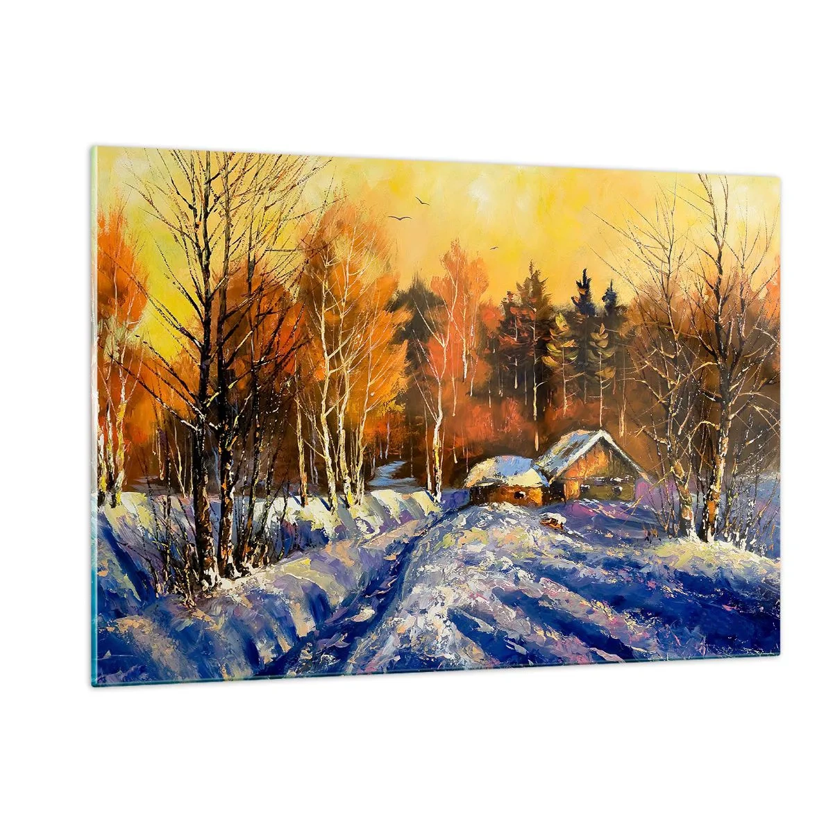 Quadro em vidro - Impressão de inverno ao sol - 120x80 cm
