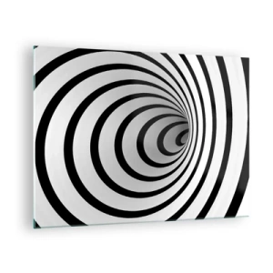 Quadro em vidro - Padrão espiral abstrato em preto e branco - 70x50cm - Também não resiste? - Decoração de parede moderna para a sala de estar e quarto ARTTOR