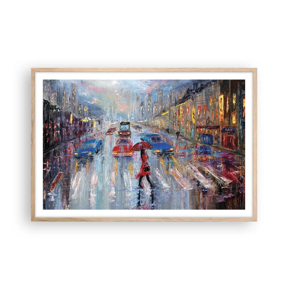 Pôster com moldura de carvalho claro - Tarde chuvosa na cidade - 91x61 cm