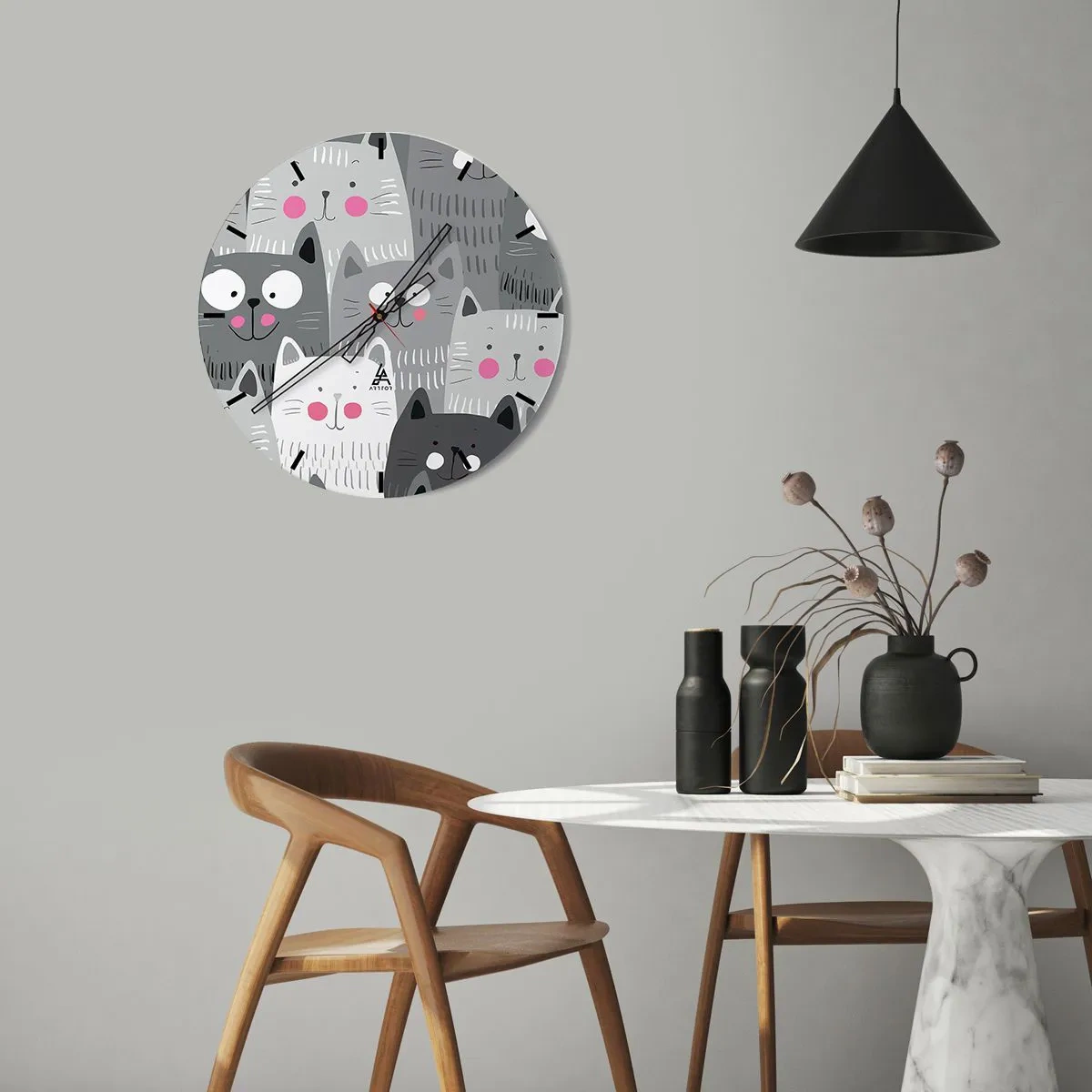 Relógio de parede - Relógio em vidro - O mundo dos gatos - 30x30 cm