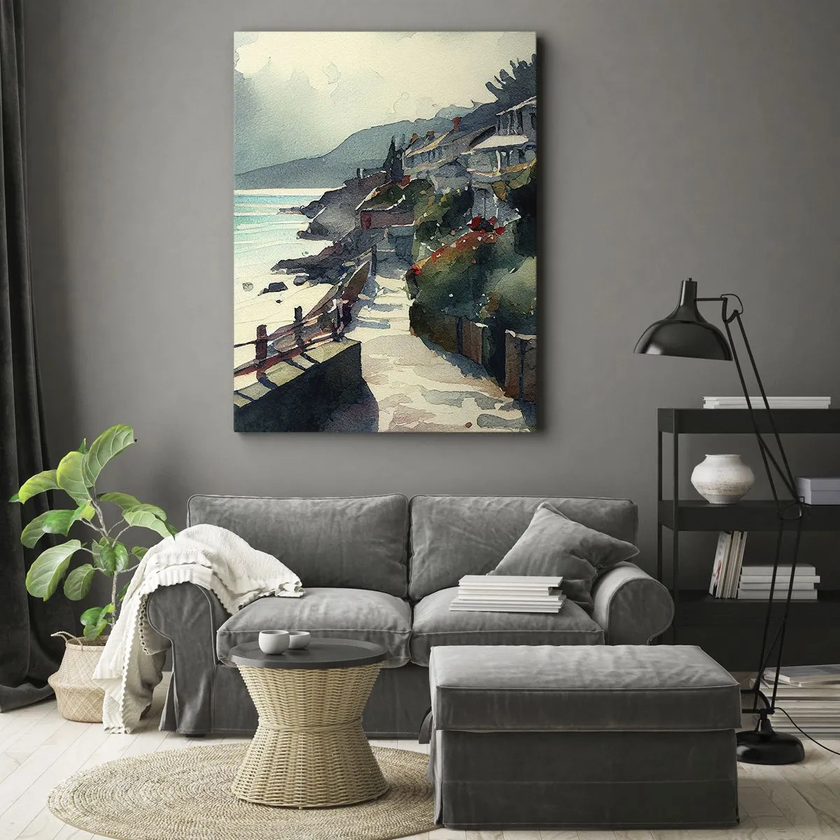 Quadro em tela - Cidade mediterrânea - 55x100 cm