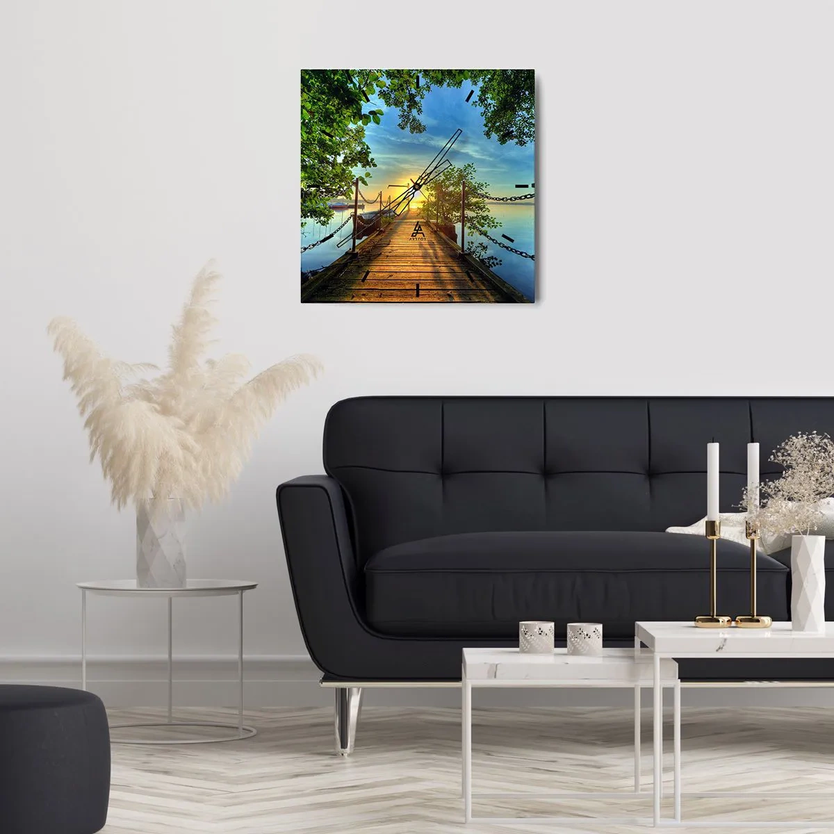 Relógio de parede - Relógio em vidro - Oeste sobre a água - 40x40 cm