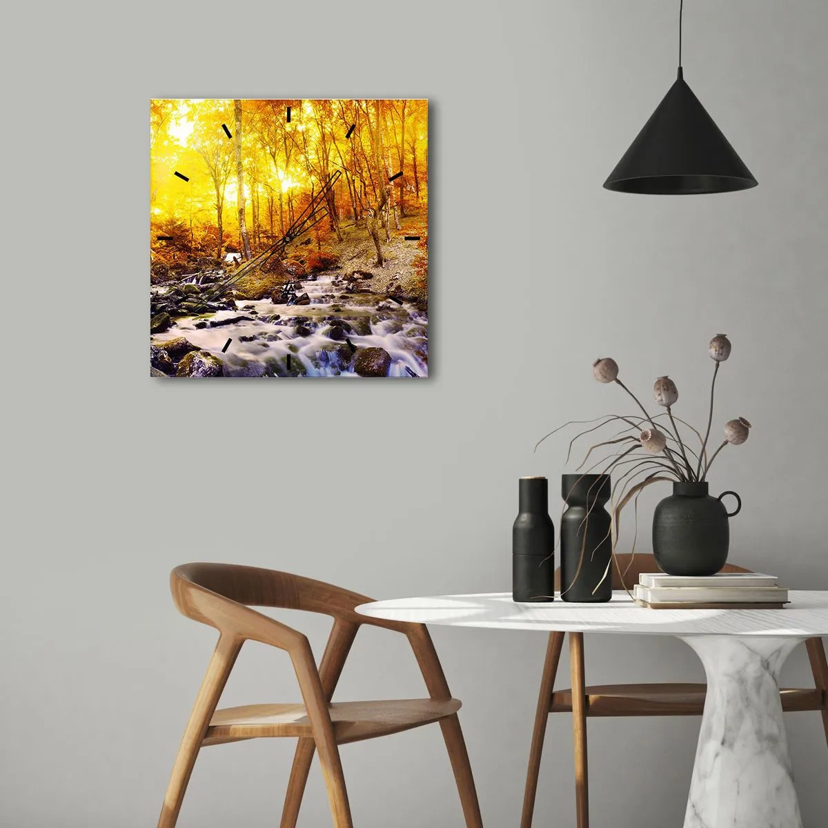 Relógio de parede - Relógio em vidro - Pedras emolduradas em ouro e platina - 40x40 cm