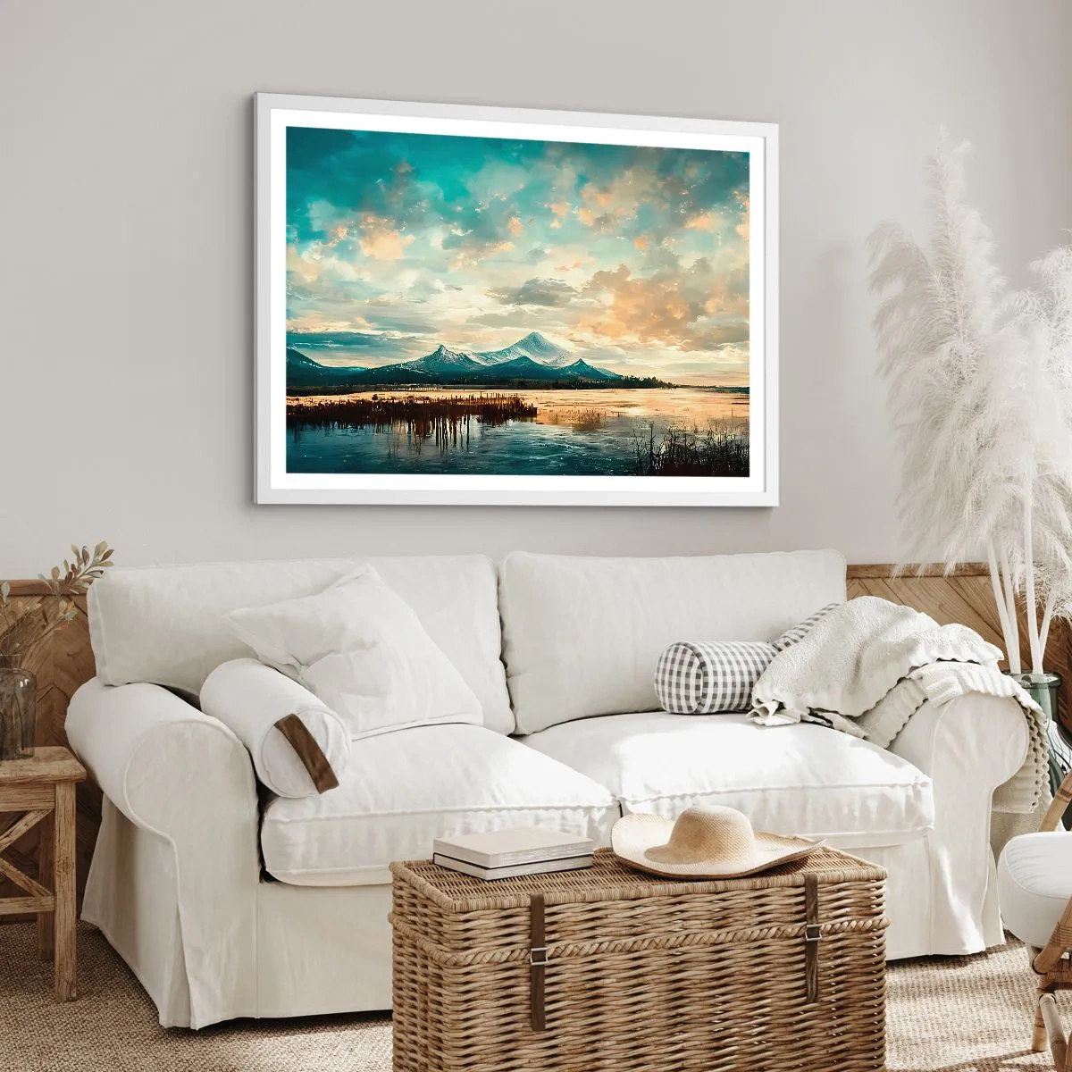 Pôster em moldura branca - Sob a proteção do céu - 91x61 cm