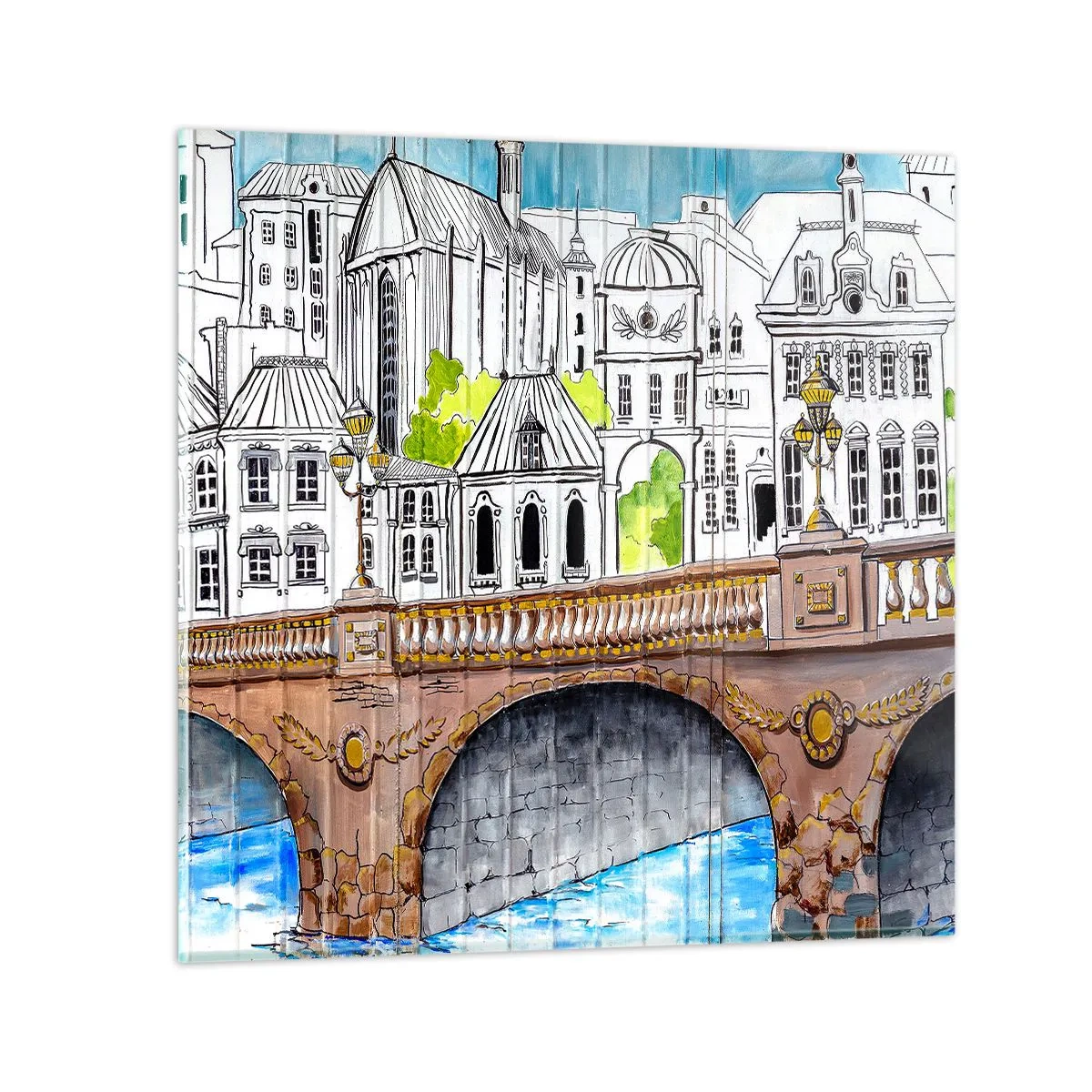 Quadro em vidro - Cidade pintada - 70x70 cm