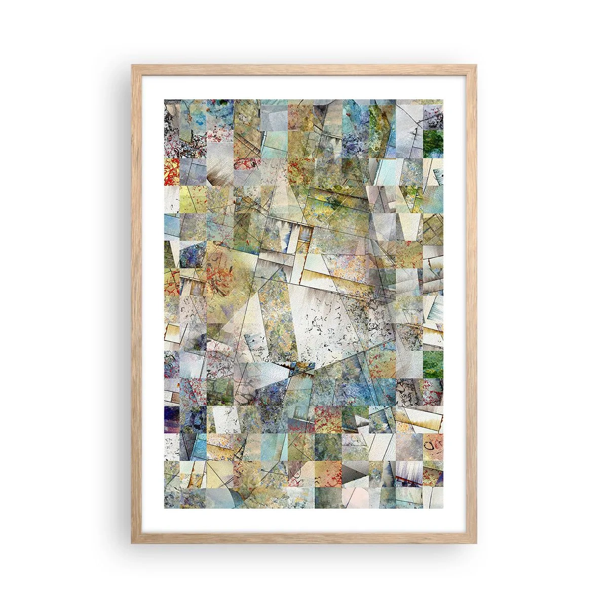 Pôster com moldura de carvalho claro - Embaralhamento geométrico - 50x70 cm