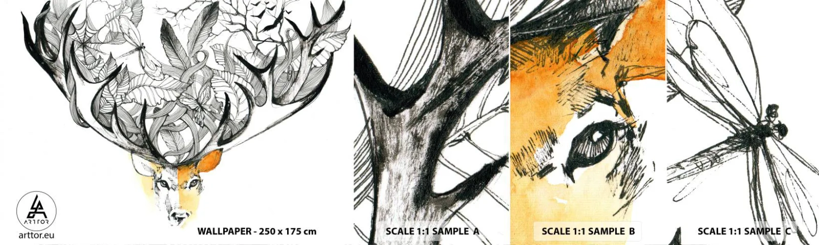 Amostra de Papel de Parede Standard Eco - Chifres da abundância - Abstração, Cervo, Gráficos - 100x30 cm