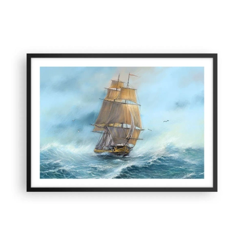 Pôster com moldura preta - Correndo sobre as ondas - 70x50 cm