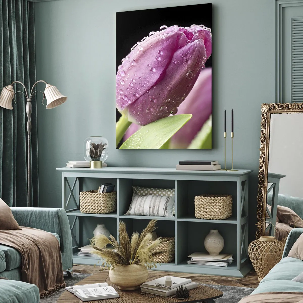 Quadro em tela - Sonho lilás em orvalho - 45x80 cm