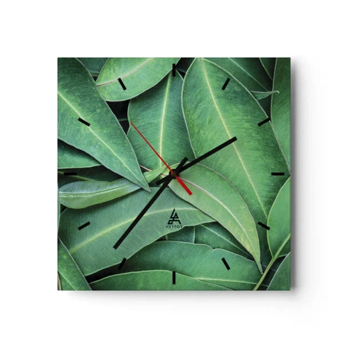 Relógio de parede - Relógio em vidro - Suculentas e frescas - 40x40 cm
