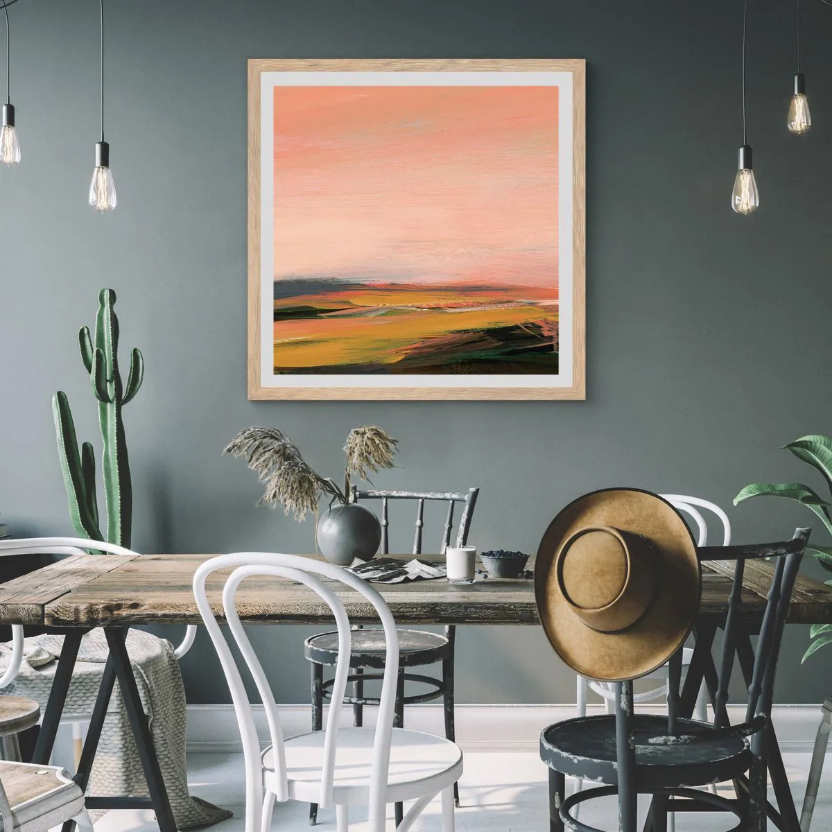 Pôster com moldura de carvalho claro - Em tons rosa - 60x60 cm