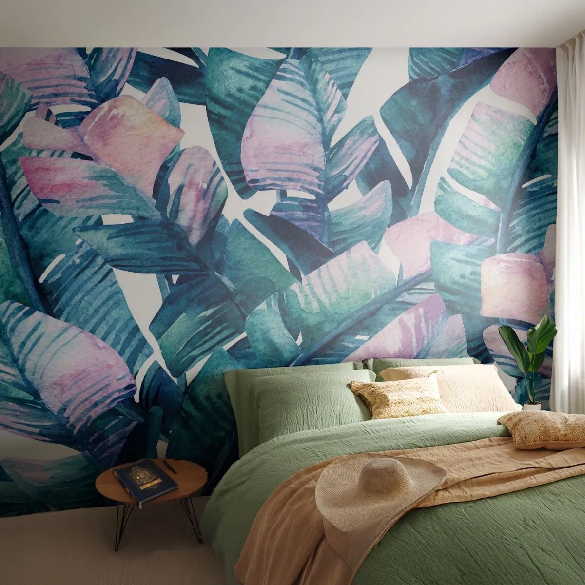 Papel de Parede Premium Sand - Em um bananeiro - Abstração, Folhas, Pedaço - 100x70 cm