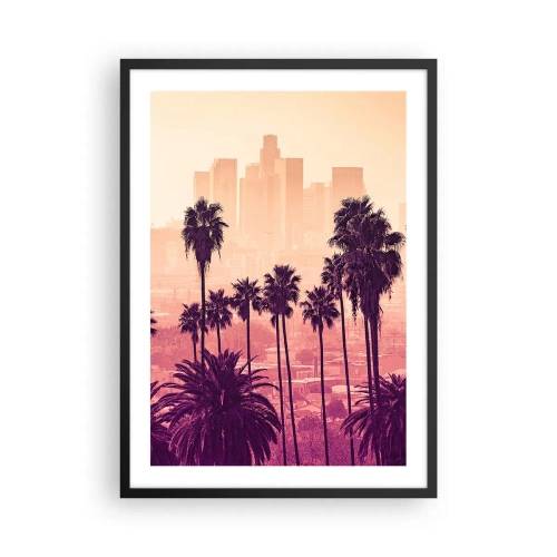 Pôster com moldura preta - Palmeiras tendo como pano de fundo a cidade ao pôr do sol - 50x70cm - Paisagem californiana - Decoração de parede moderna para a sala de estar e quarto ARTTOR