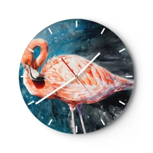 Relógio de parede - Relógio em vidro - Flamingo em aquarela sobre fundo azul escuro - 30x30cm - Decorativo por natureza - Decoração de parede moderna para a sala de estar, cozinha e quarto ARTTOR