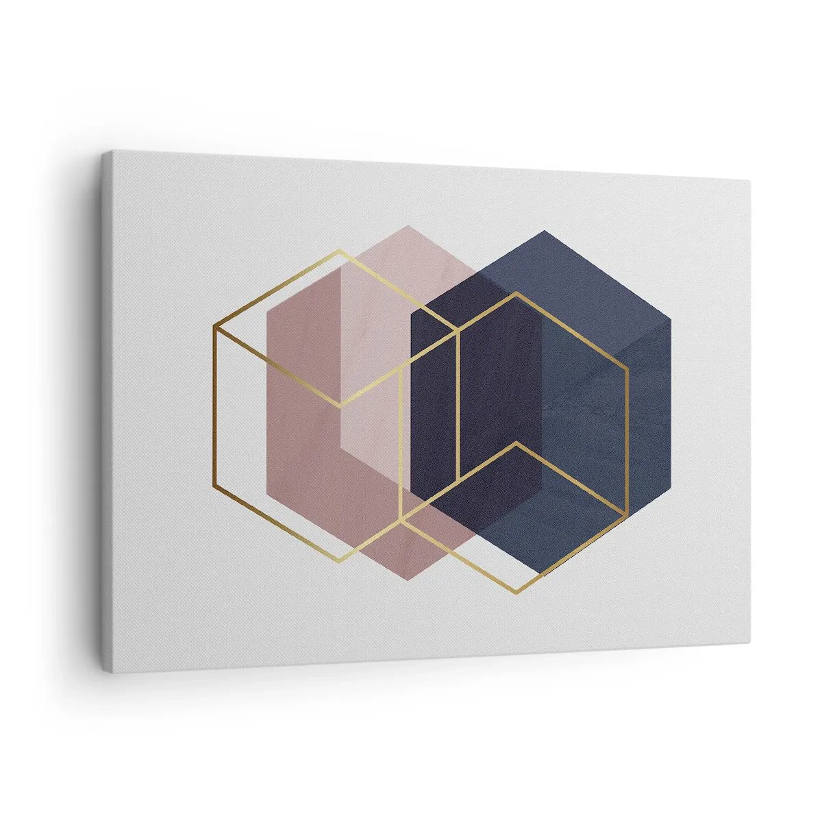 Quadro em tela - Formas geométricas em linhas douradas sobre fundo pastel - 70x50cm - O poder da simplicidade - Decoração de parede moderna para a sala de estar e quarto ARTTOR