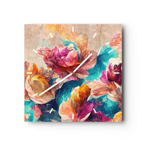 Relógio de parede - Relógio em vidro - Esplendor colorido do buquê - 40x40 cm