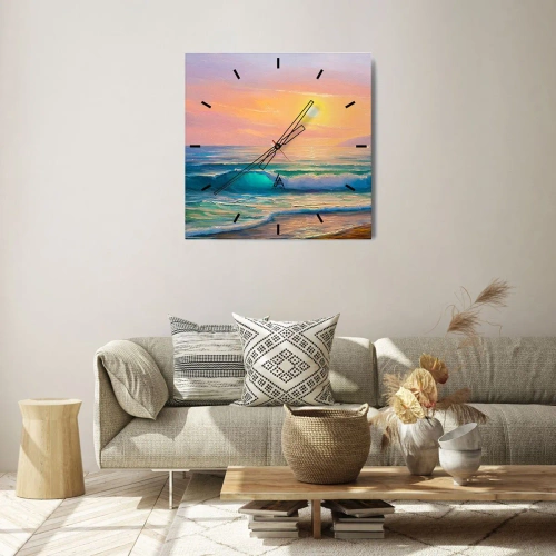 Relógio de parede - Relógio em vidro - O canto turquesa das ondas - 30x30 cm