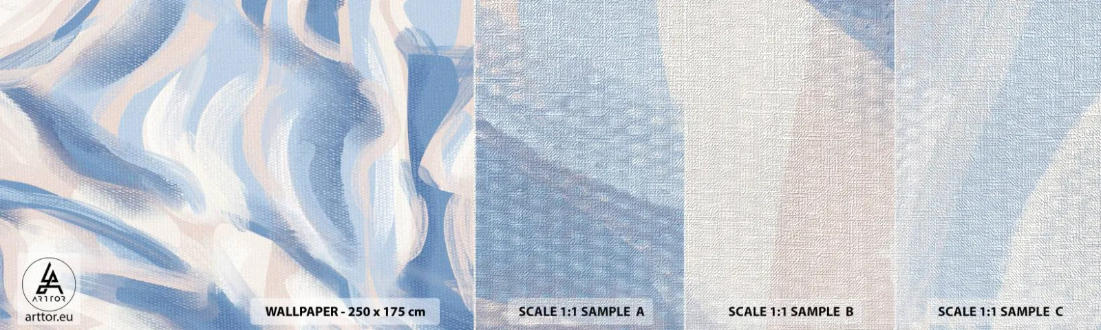 Amostra de papel de parede Premium Canvas - Ondas azuis - Pastel, Minimalismo, Pedaço - 100x30 cm