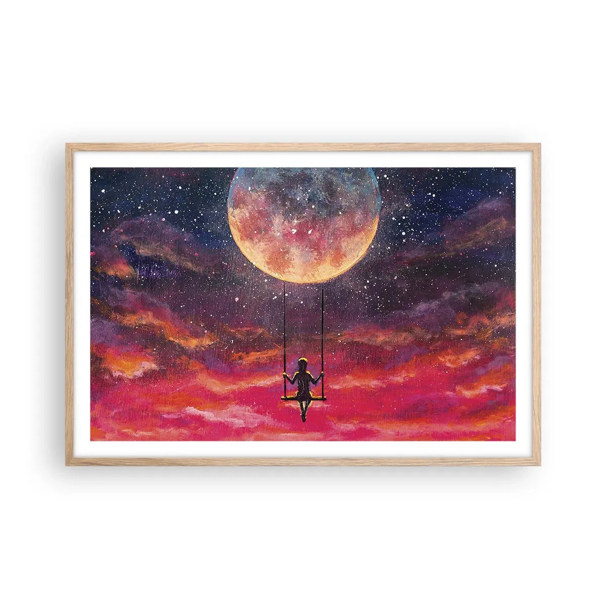 Pôster com moldura de carvalho claro - Balanço nas nuvens - 91x61 cm