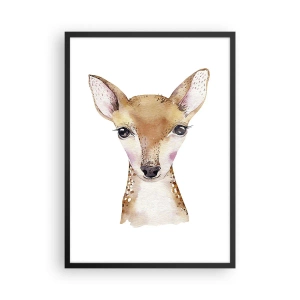 Pôster com moldura preta - Retrato em aquarela de um jovem cervo em um fundo branco - 50x70cm - A Natureza da Inocência - Decoração de parede moderna para a sala de estar e quarto ARTTOR