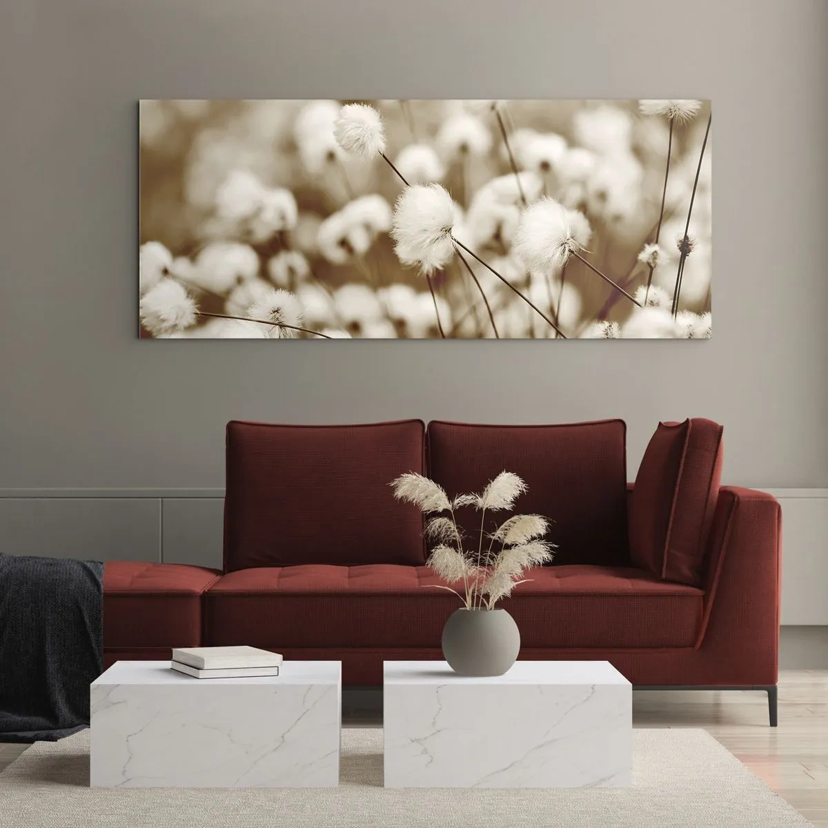 Quadro em vidro - Campos felpudos - 140x50 cm