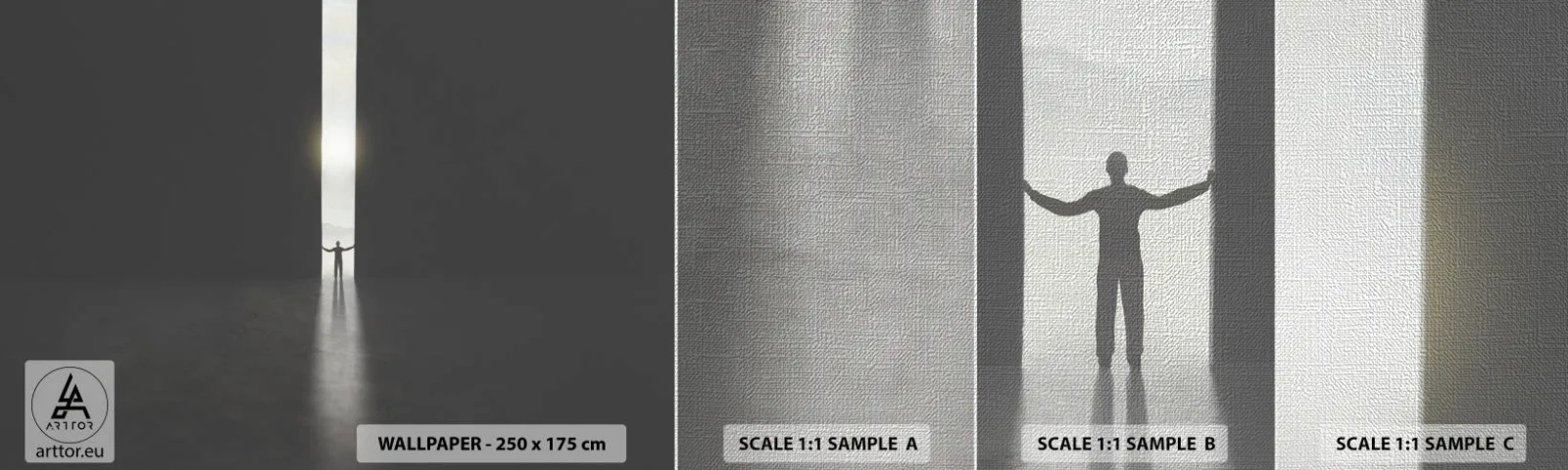 Amostra de papel de parede Premium Canvas - Um passo para um futuro brilhante - Abstração, Homem, Pedaço - 100x30 cm