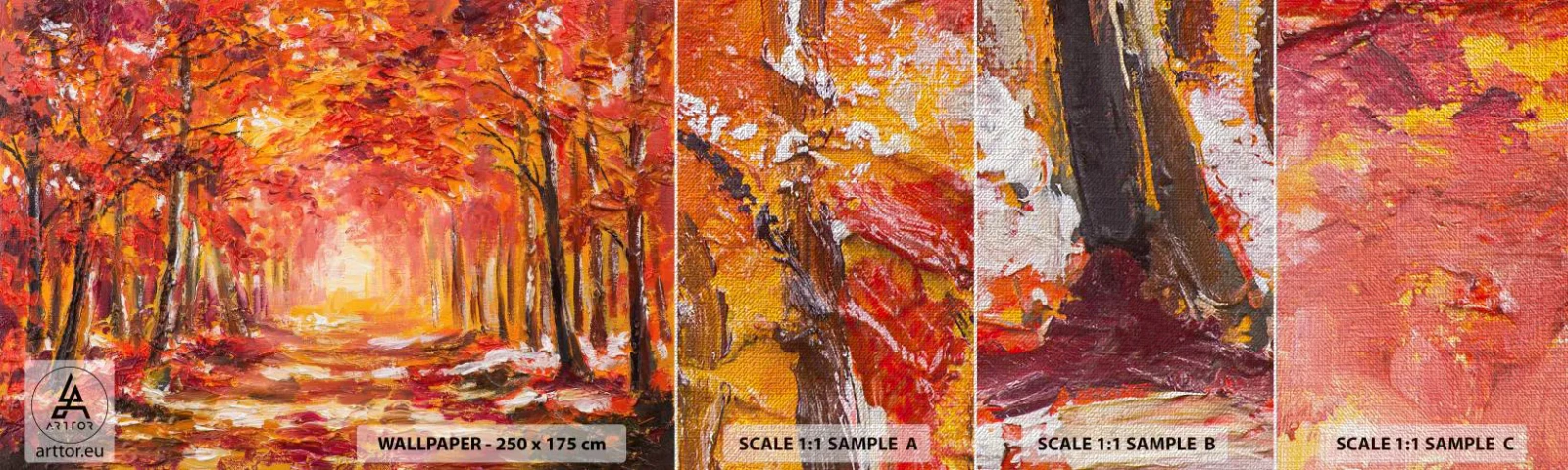 Amostra de papel de parede Premium Canvas - Floresta de cobre - Outono, Parque, Paisagem - 100x30 cm