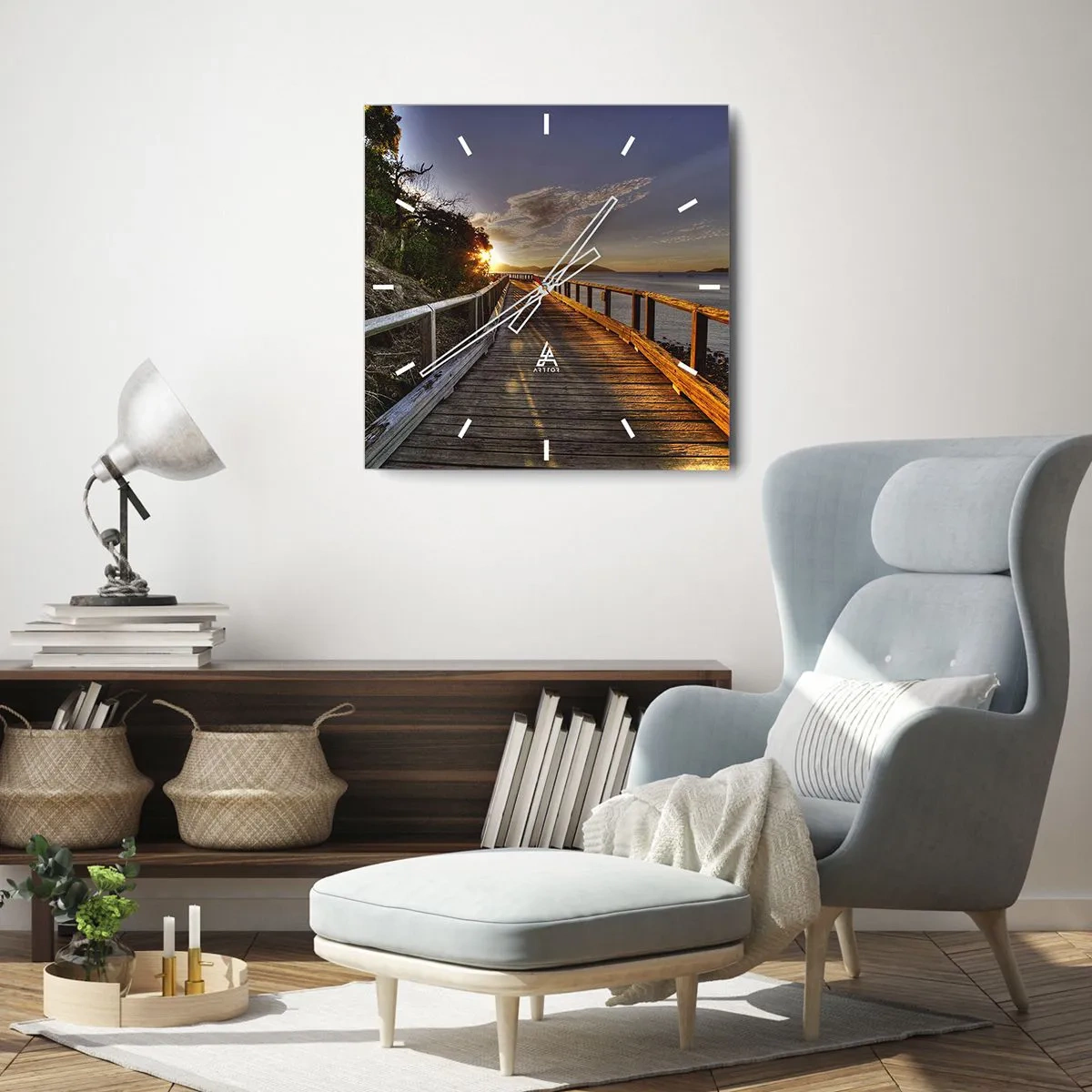 Relógio de parede - Relógio em vidro - Caminhada constante em direção ao sol - 30x30 cm