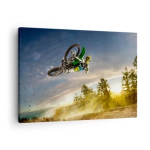 Quadro em tela - Motociclista em salto dinâmico - 70x50cm - Hora da aventura! - Decoração de parede moderna para a sala de estar e quarto ARTTOR
