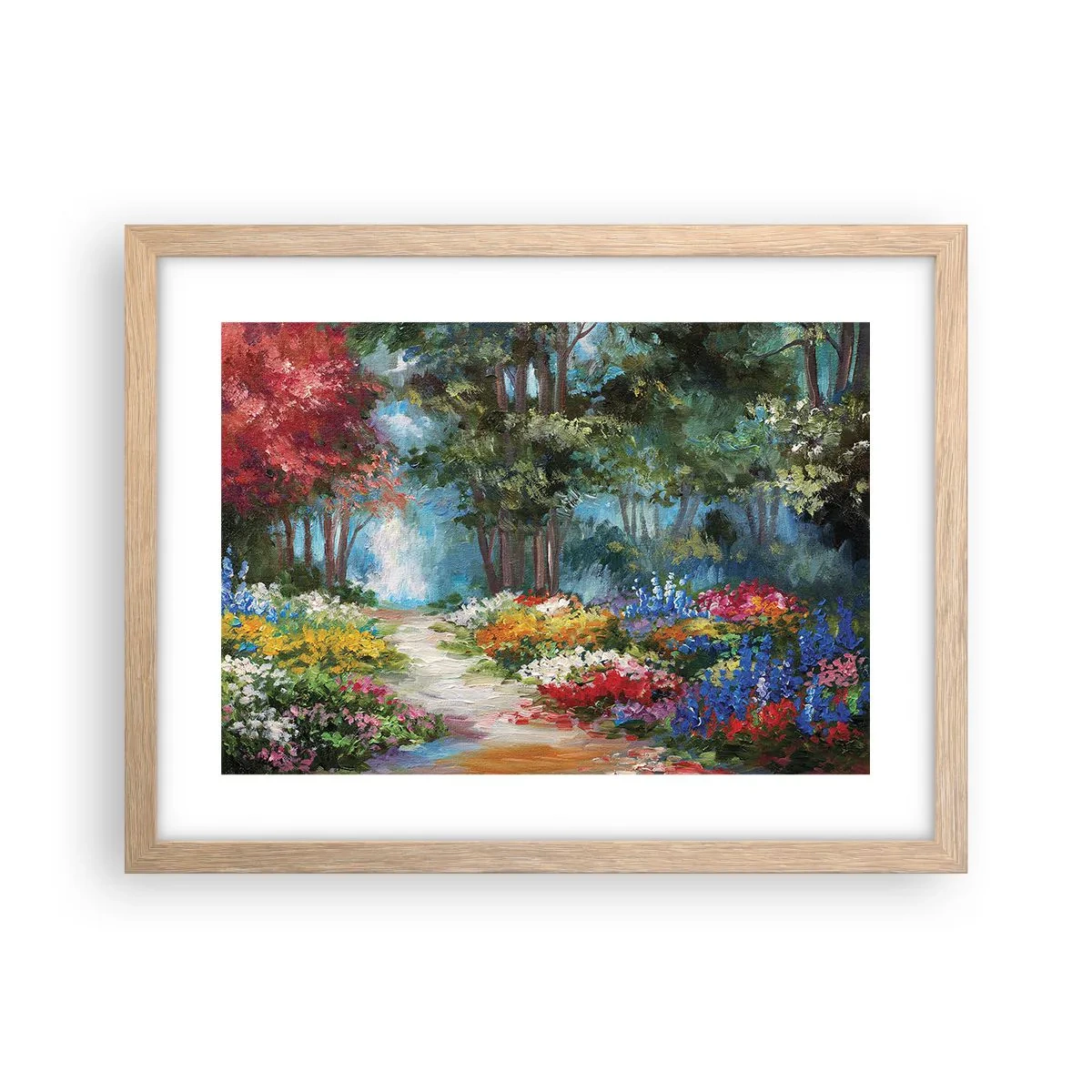 Pôster com moldura de carvalho claro - Jardim florestal, floresta florida - 40x30 cm