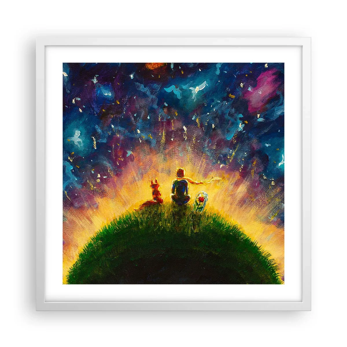 Pôster em moldura branca - Amor e amizade - o mundo inteiro - 50x50 cm