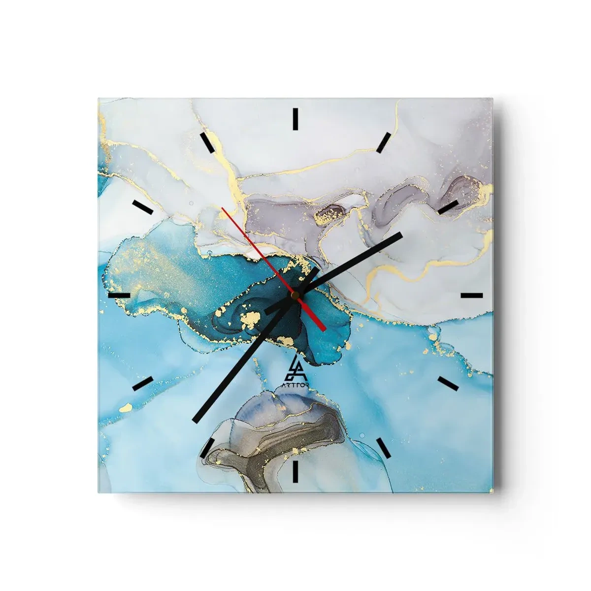 Relógio de parede - Relógio em vidro - Estudo do encontro do cinza e turquesa - 30x30 cm
