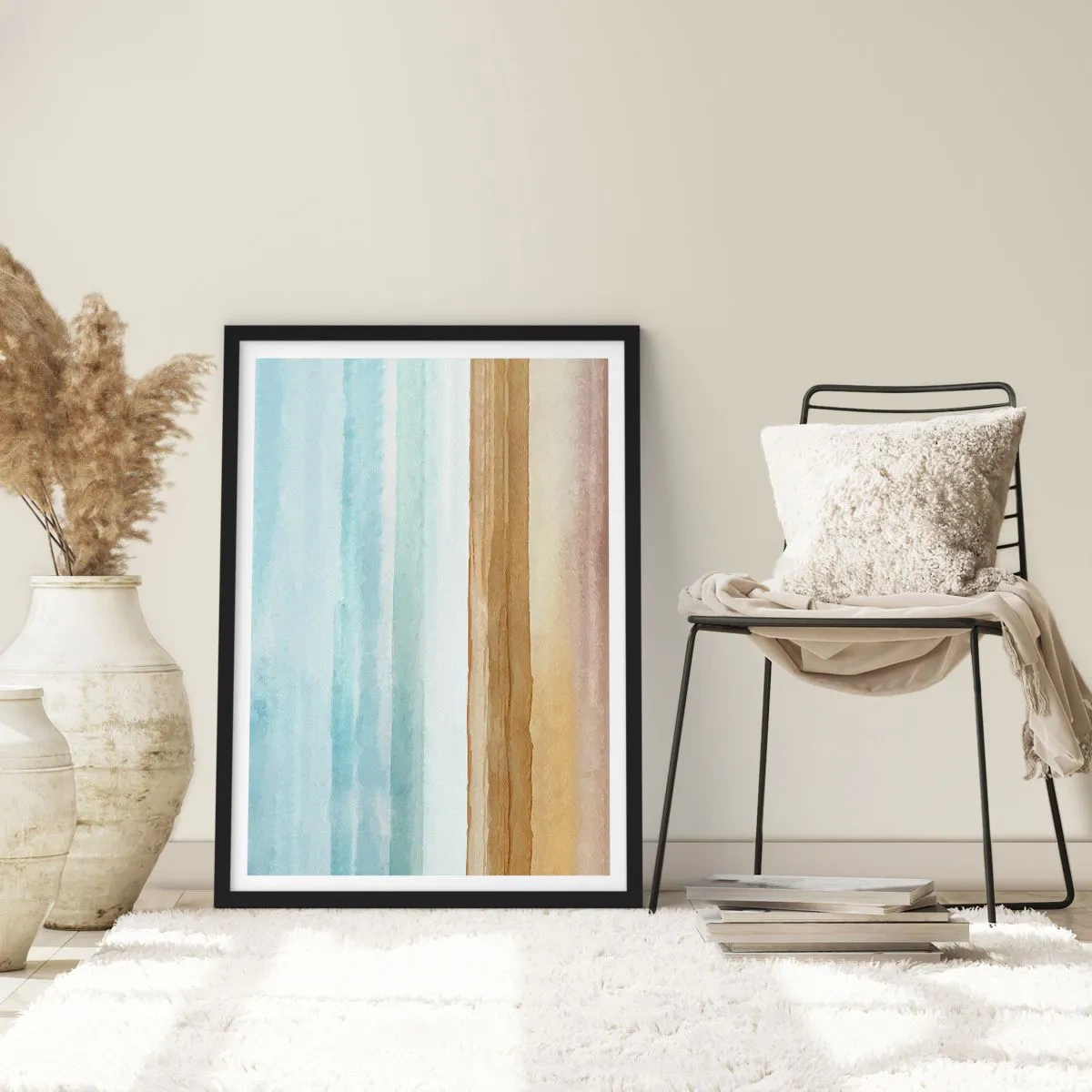 Pôster com moldura preta - Uma paisagem minimalista em tons pastel - 50x70cm - Serenidade - Decoração de parede moderna para a sala de estar e quarto ARTTOR