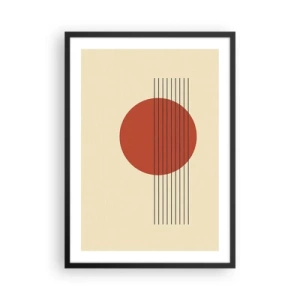 Pôster com moldura preta - Composição geométrica com um círculo vermelho - 50x70cm - Em círculo e mais além - Decoração de parede moderna para a sala de estar e quarto ARTTOR
